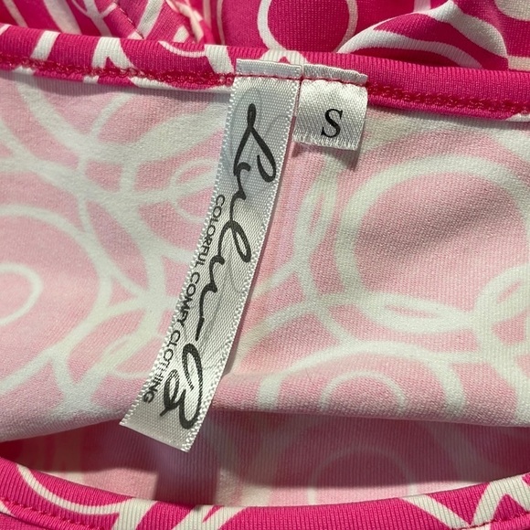Lulu B Barbie Pink Circle Geometric Patterned Lace Up 3/4 Sleeve Top - Picture 2 of 10